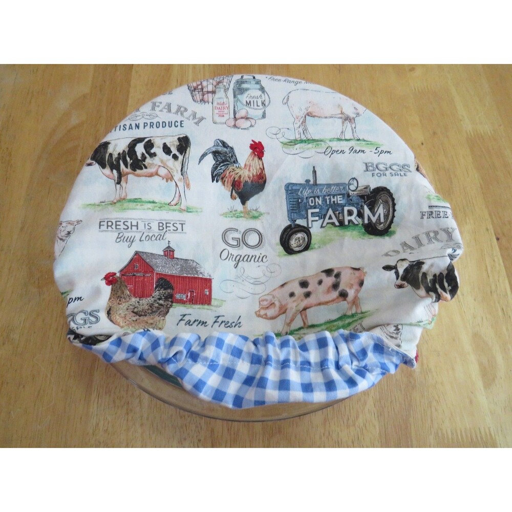 Kitchenaid Bowl Cover, Reversible Farm and Blue Gingham